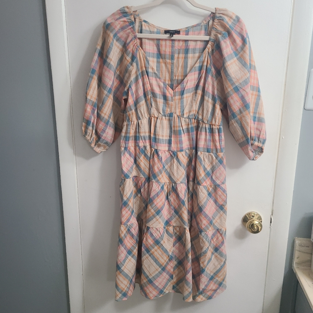 Anthropologie Drew Women Pastel Plaid Cotton Popular Comfy Stylish  Dress Sz M